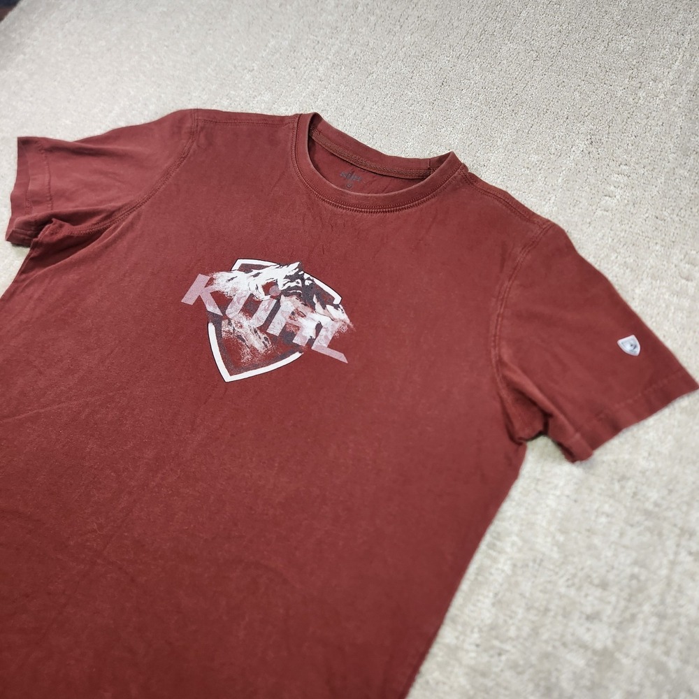Kuhl Shirt Men Small Wildfibre Organic Cotton Tee Born In The Mountains Logo Red
